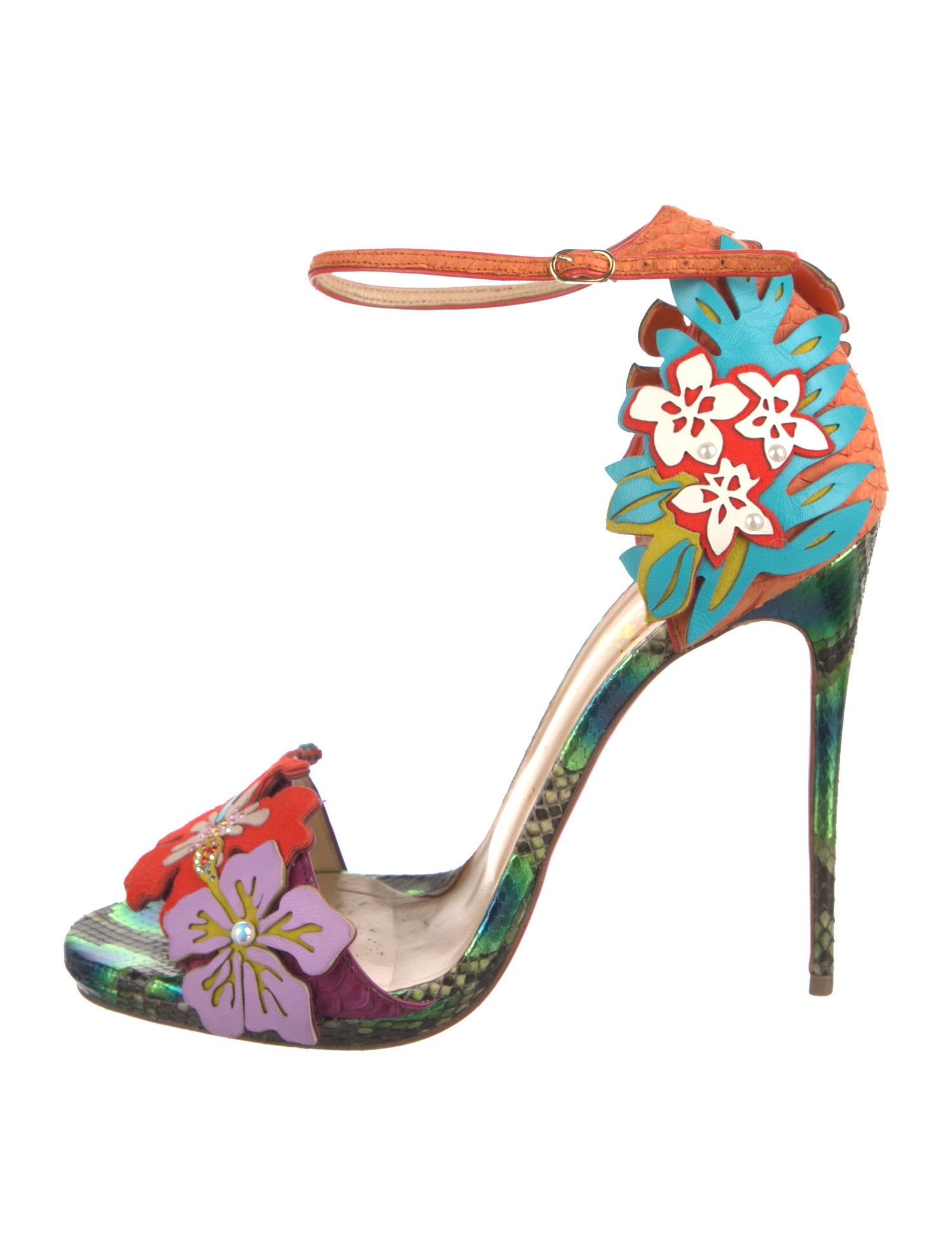 Christian Louboutin Leather Floral Print Sandals