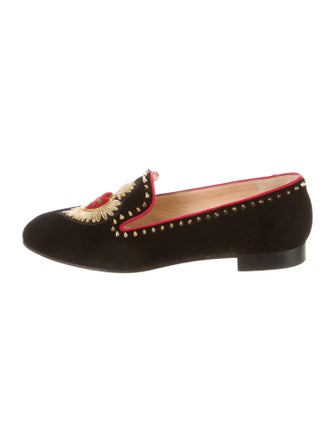 Christian Louboutin Spike Accents Velvet Loafers