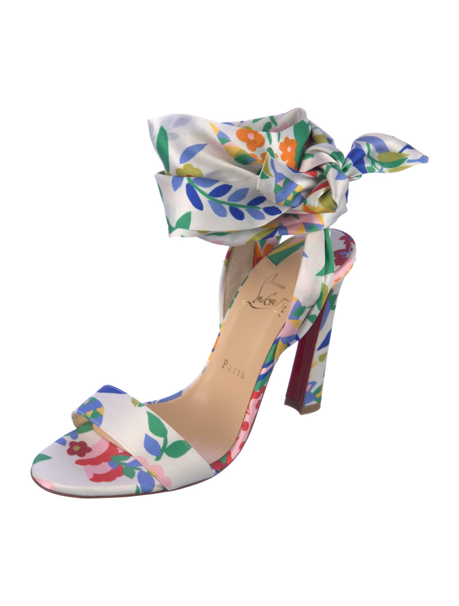 Christian Louboutin Satin Floral Print Sandals