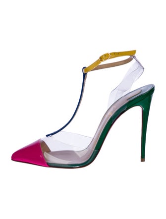 Christian Louboutin Patent Leather Colorblock Pattern T-Strap Pumps