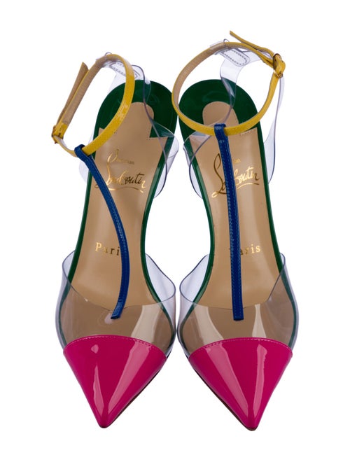 Christian Louboutin Patent Leather Colorblock Pattern T-Strap Pumps