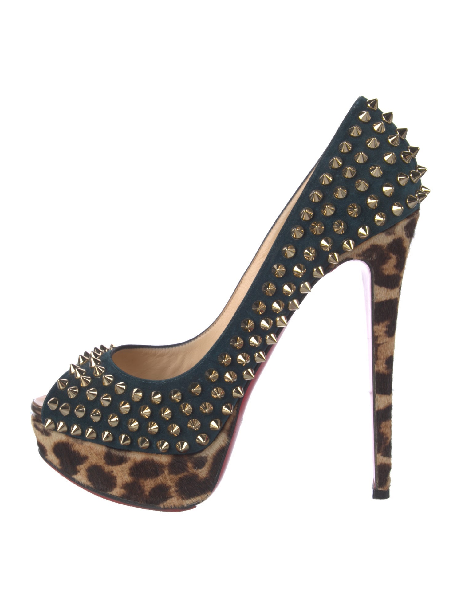 Christian Louboutin Spike Accents Suede Pumps