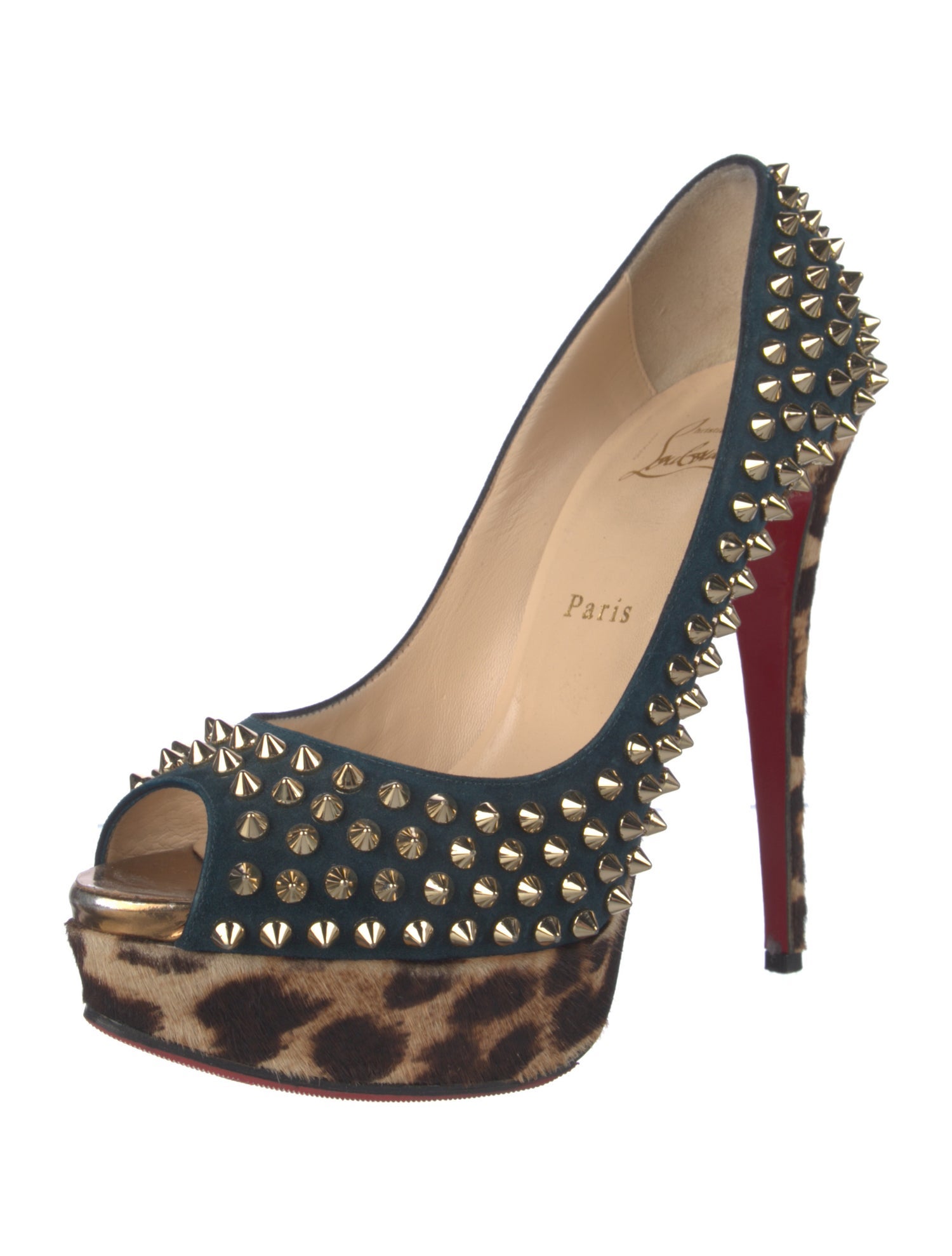 Christian Louboutin Spike Accents Suede Pumps