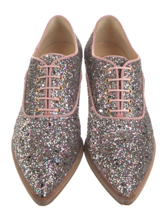 Christian Louboutin Leather Glitter Accents Oxfords