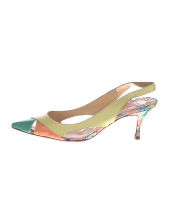 Christian Louboutin Leather Colorblock Pattern Slingback Pumps