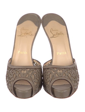 Christian Louboutin Leather Mesh Accents Slides