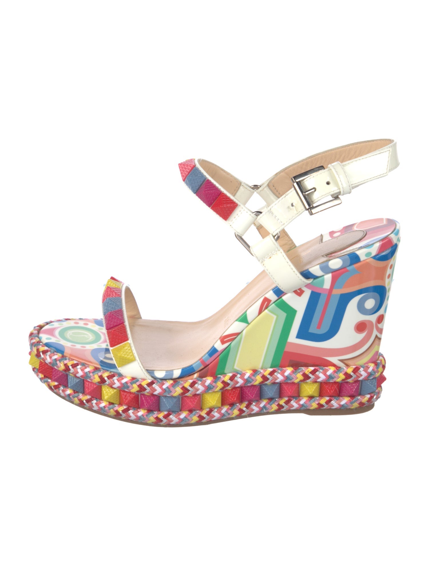 Christian Louboutin Spike Accents Patent Leather Slingback Sandals