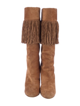 Christian Louboutin Suede Fringe Trim Accent Boots