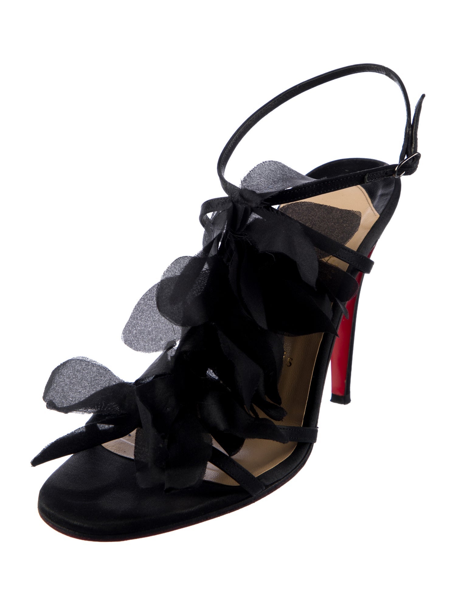 Christian Louboutin Satin Ruffle Embellishment Slingback Pumps