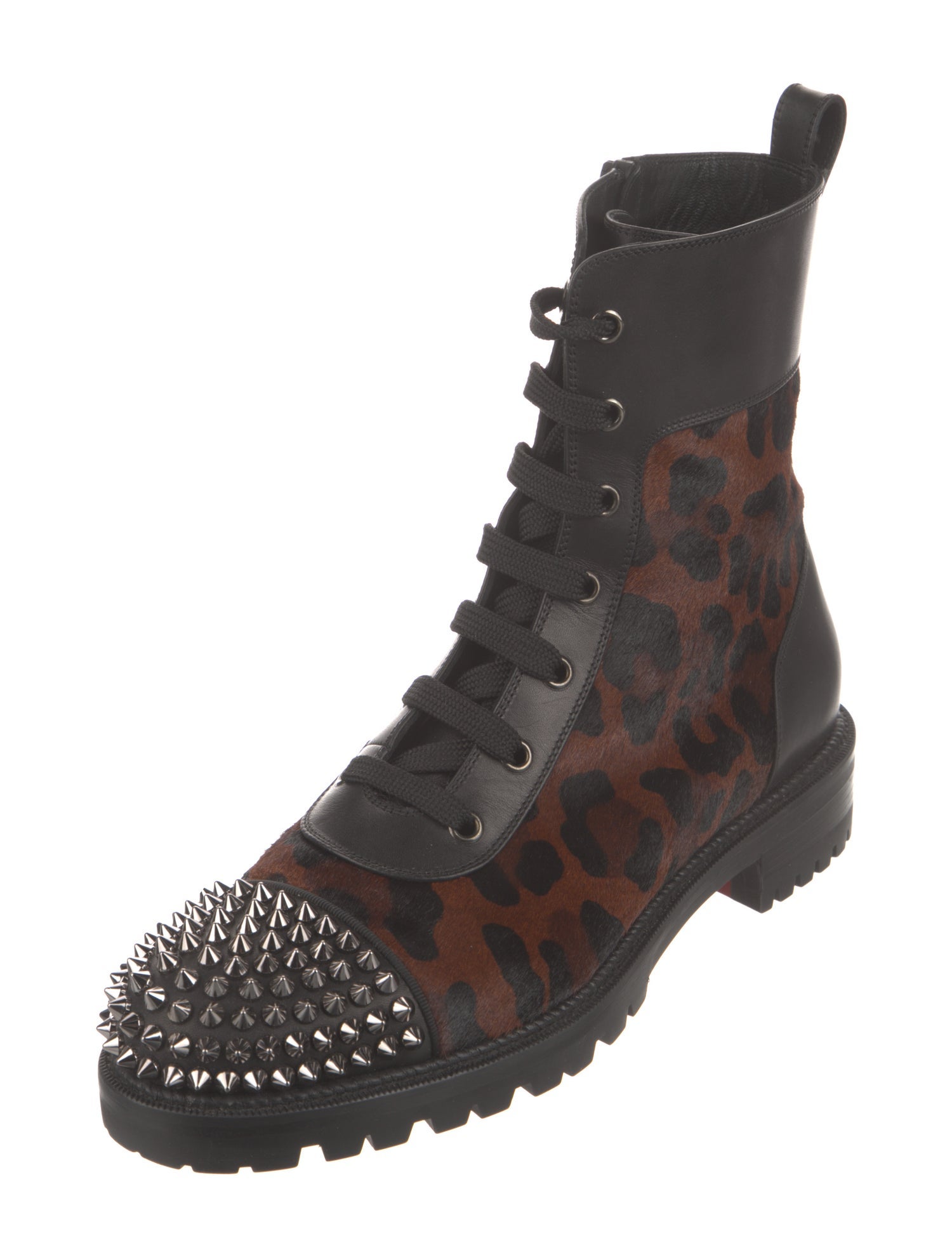 Christian Louboutin Spike Accents Ponyhair Combat Boots