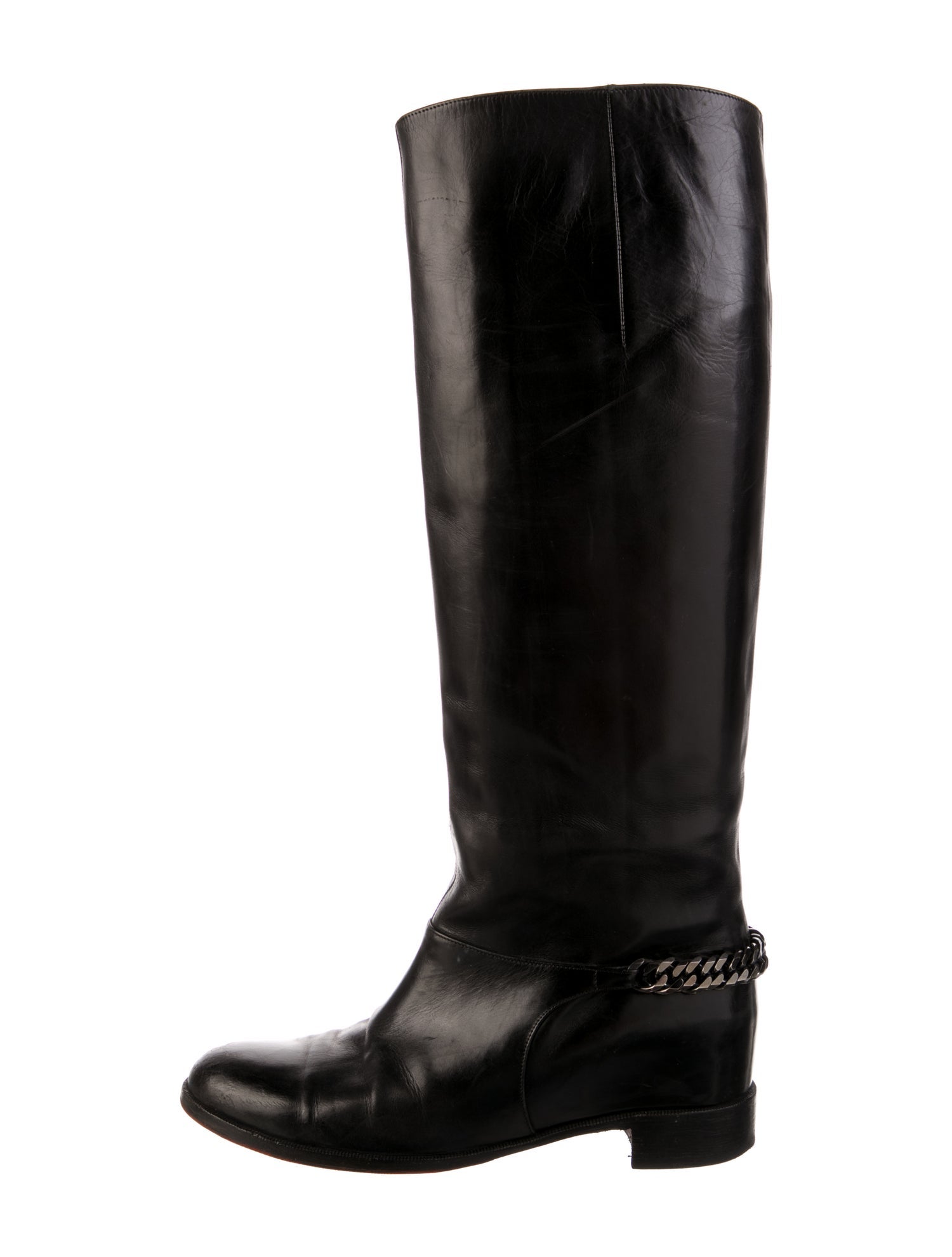 Christian Louboutin Chain-Link Accent Leather Riding Boots