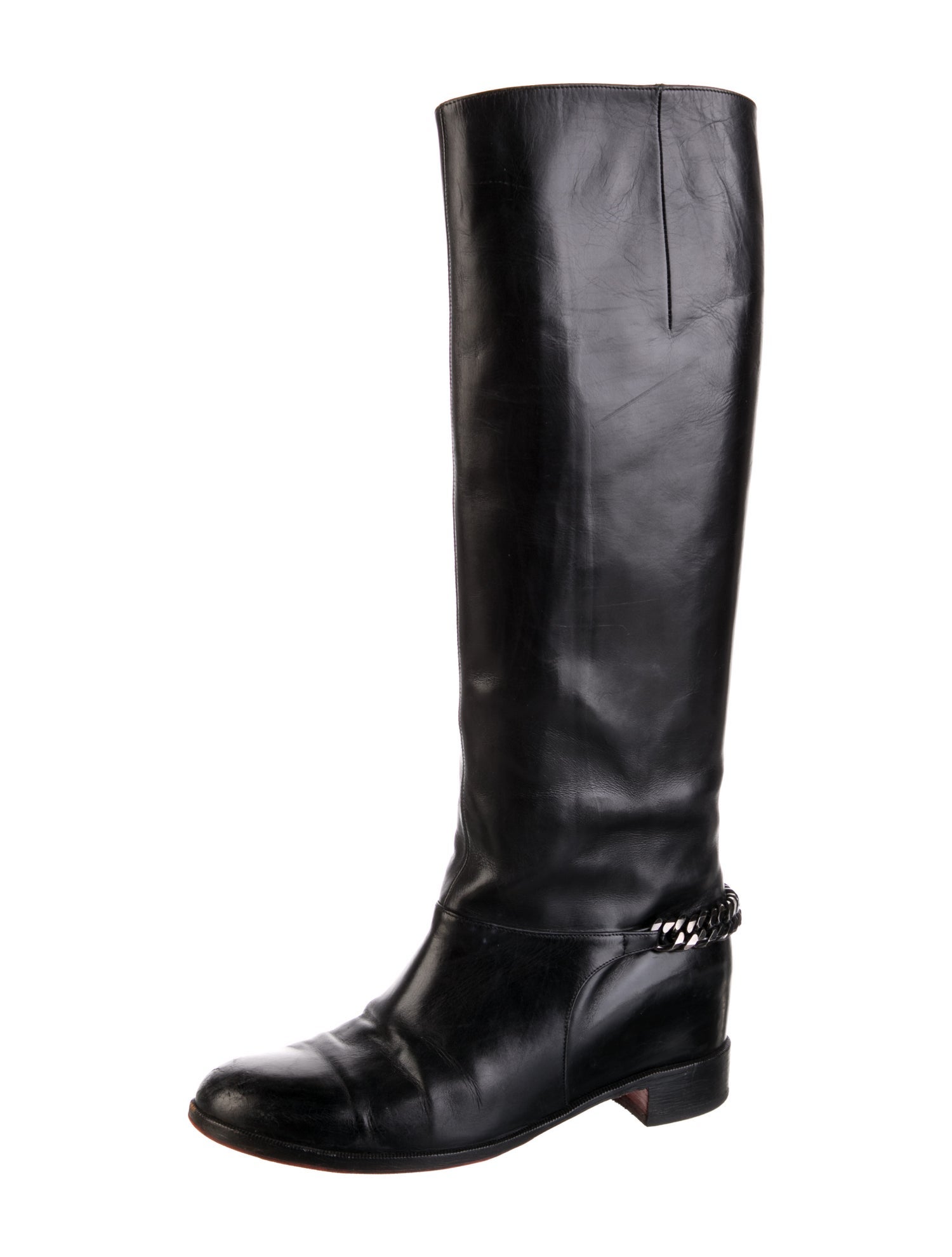 Christian Louboutin Chain-Link Accent Leather Riding Boots