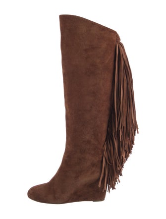 Christian Louboutin Suede Fringe Trim Accent Boots