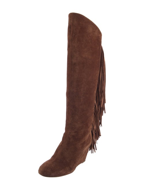 Christian Louboutin Suede Fringe Trim Accent Boots