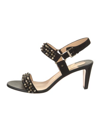 Christian Louboutin Spike Accents Suede Slingback Pumps