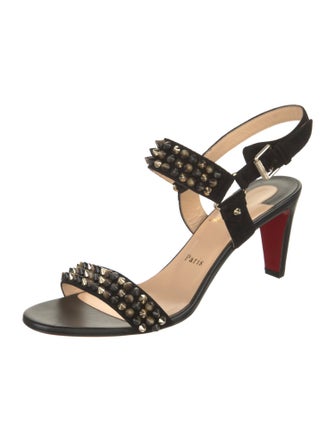 Christian Louboutin Spike Accents Suede Slingback Pumps