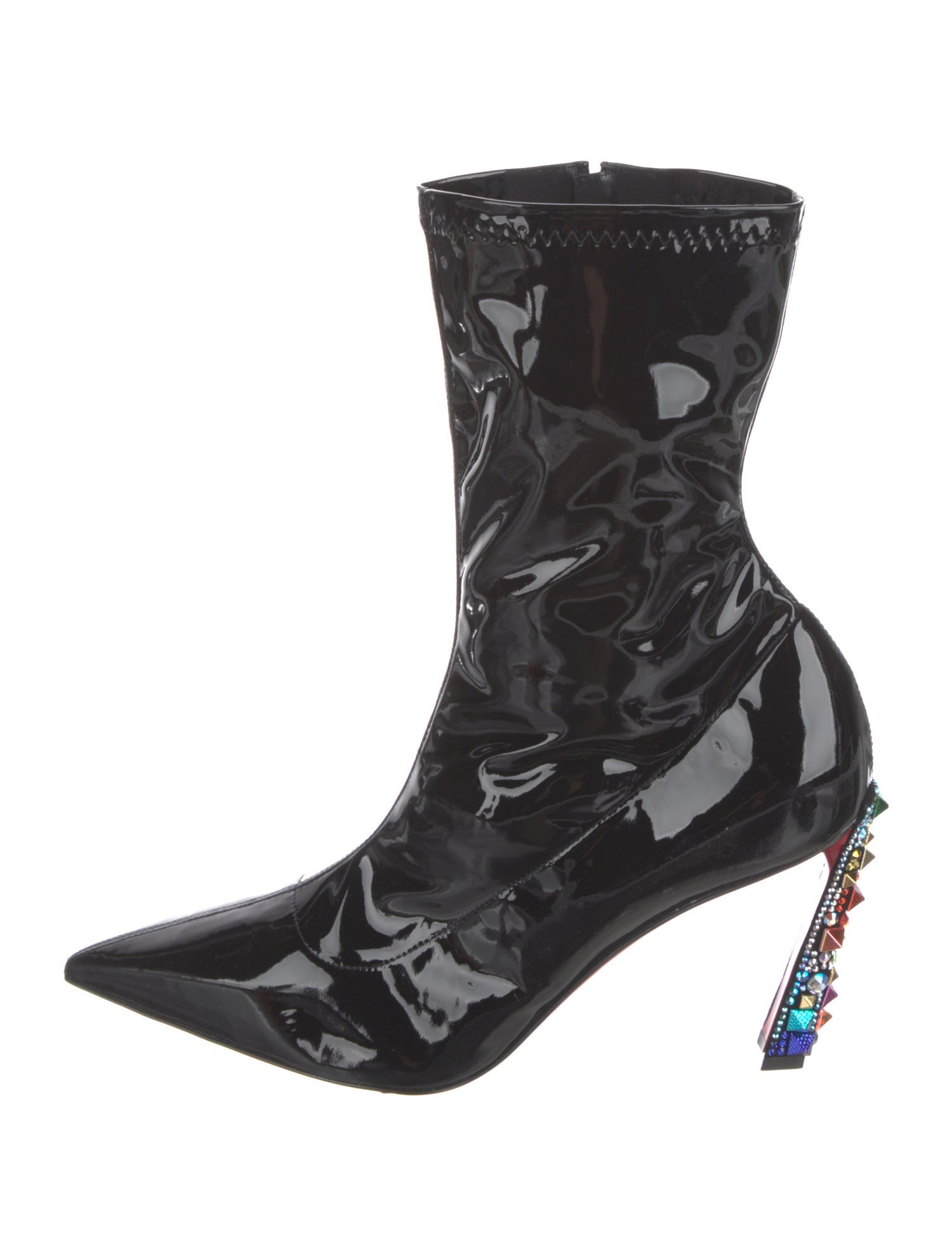 Christian Louboutin Patent Leather Crystal Embellishments Sock Boots