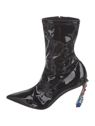 Christian Louboutin Patent Leather Crystal Embellishments Sock Boots