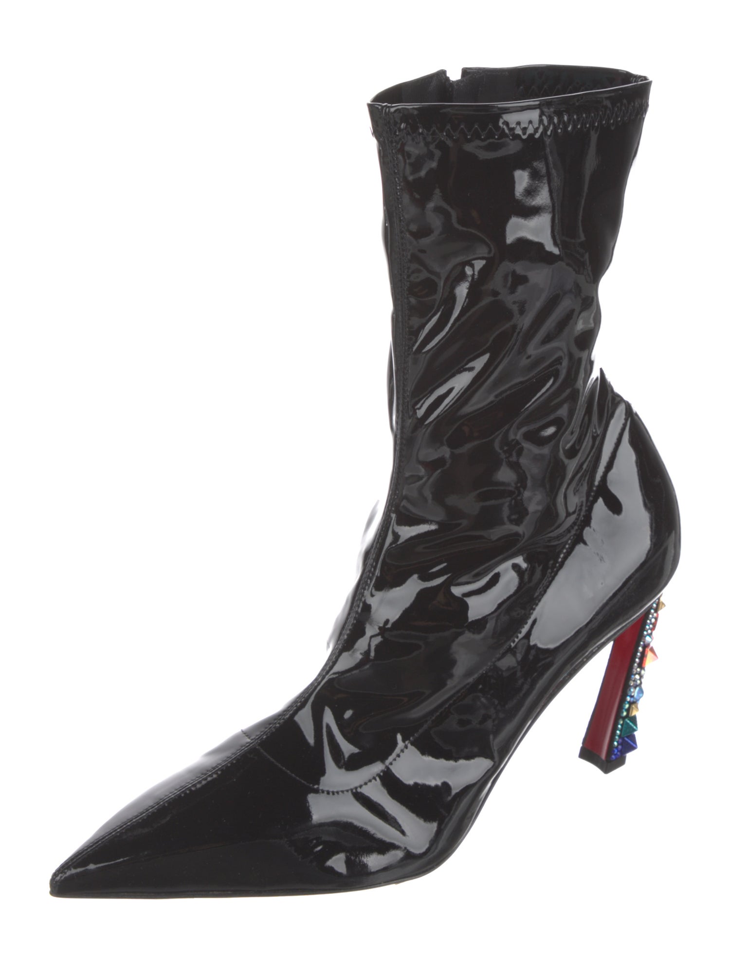 Christian Louboutin Patent Leather Crystal Embellishments Sock Boots