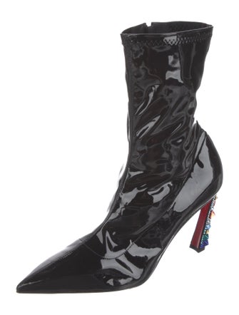 Christian Louboutin Patent Leather Crystal Embellishments Sock Boots