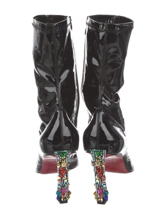 Christian Louboutin Patent Leather Crystal Embellishments Sock Boots