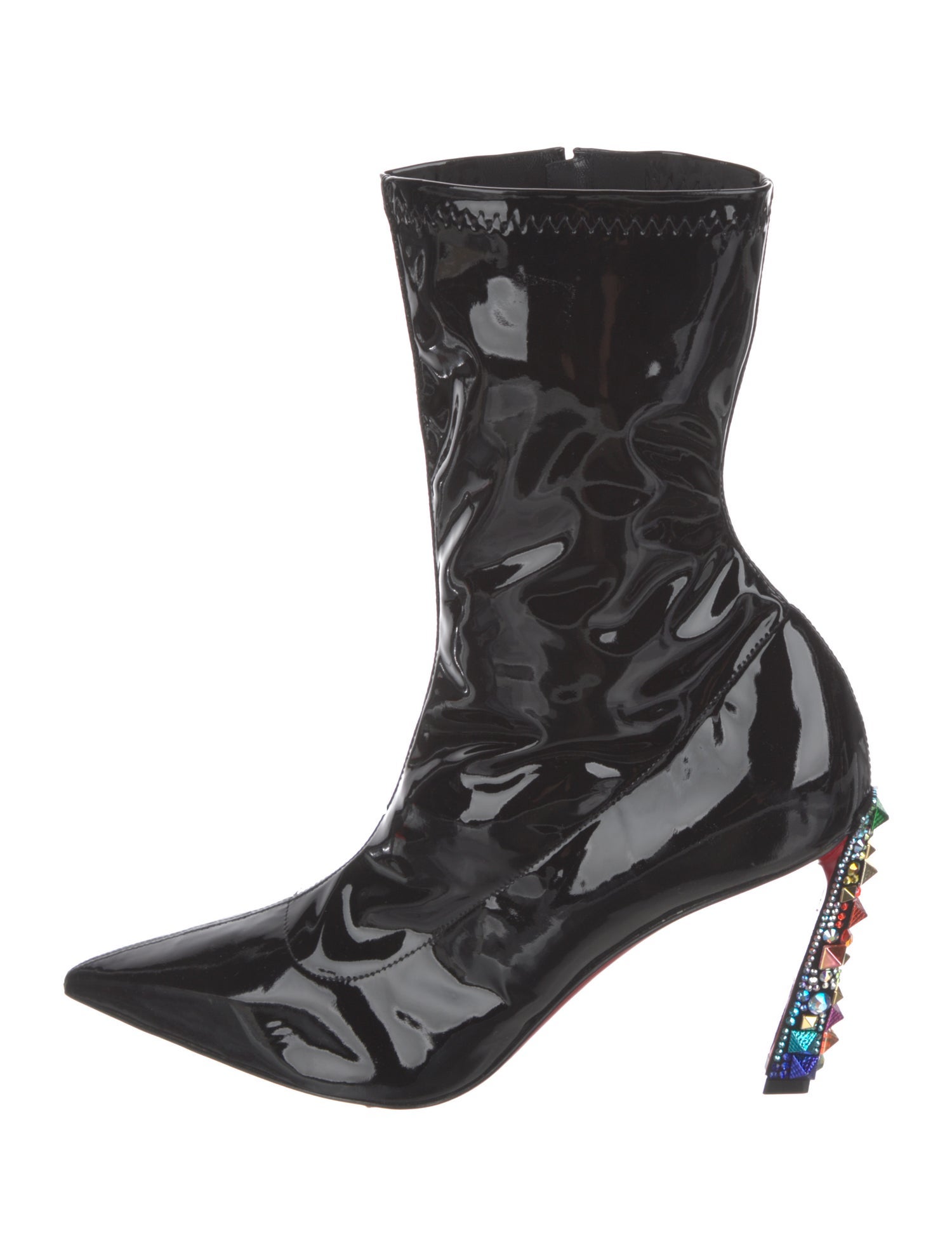 Christian Louboutin Patent Leather Crystal Embellishments Sock Boots