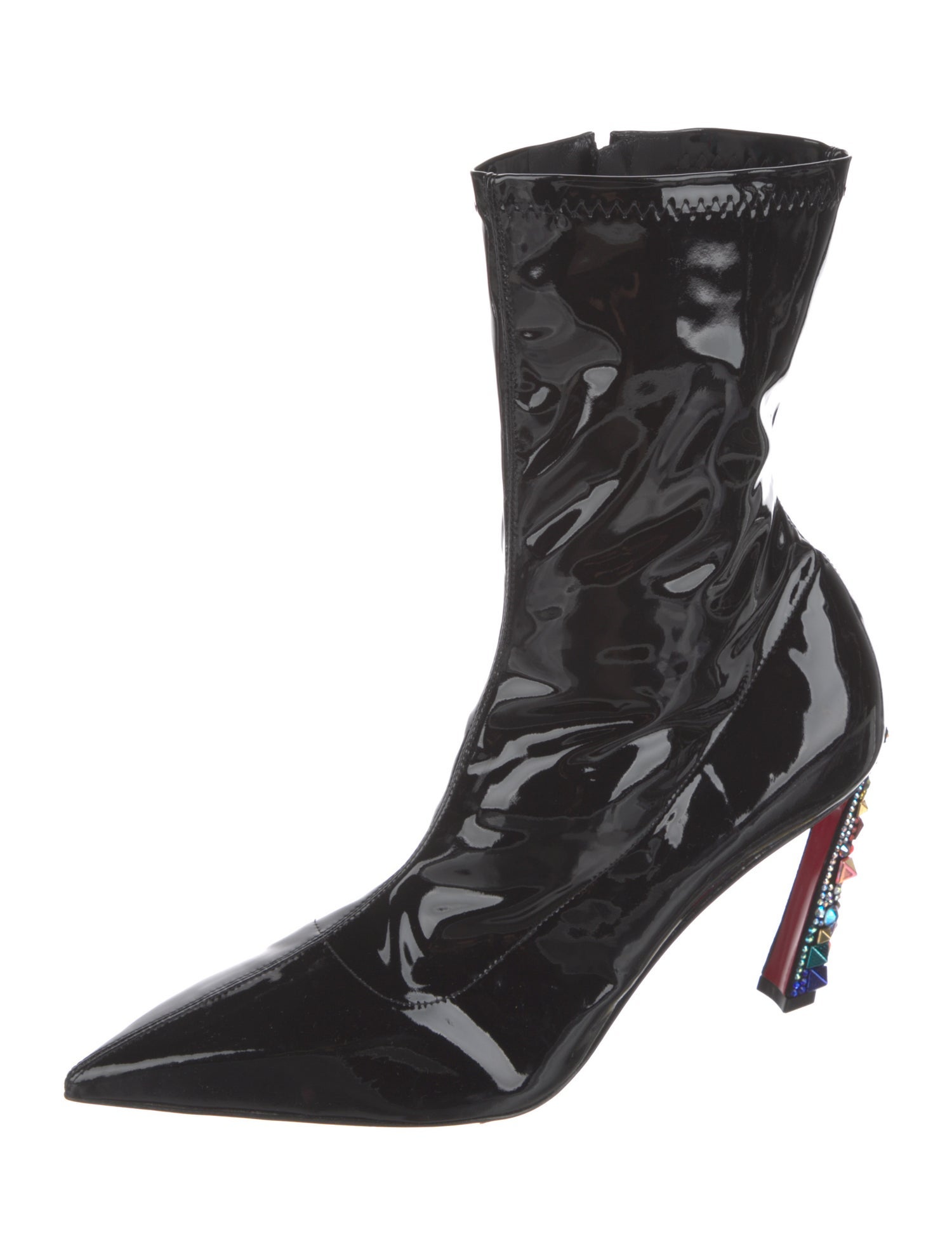 Christian Louboutin Patent Leather Crystal Embellishments Sock Boots