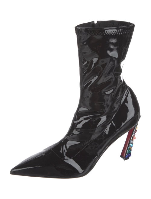 Christian Louboutin Patent Leather Crystal Embellishments Sock Boots