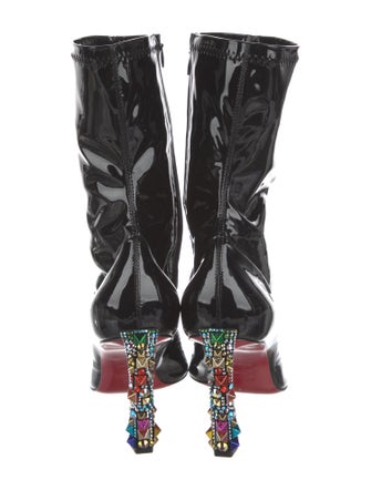 Christian Louboutin Patent Leather Crystal Embellishments Sock Boots