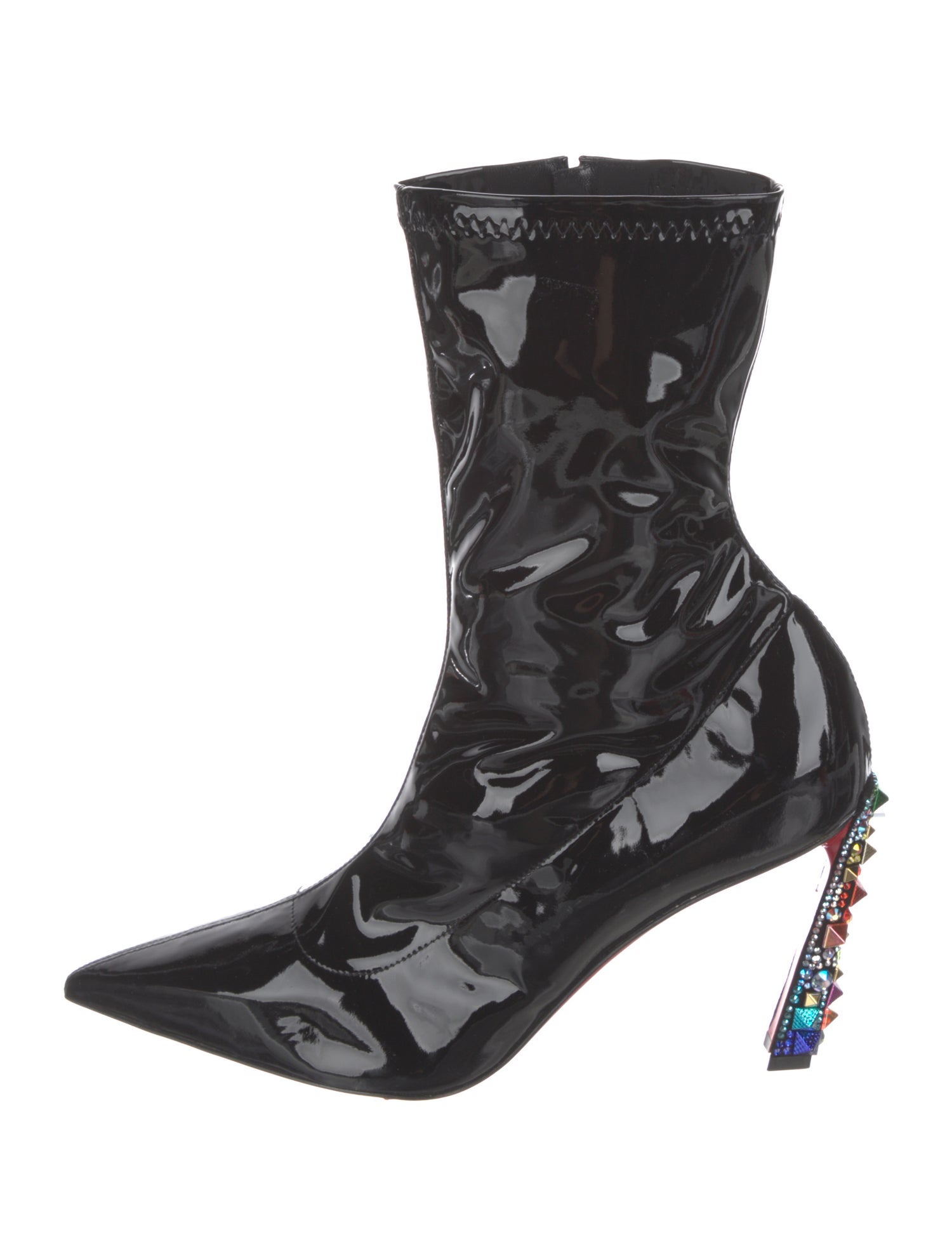 Christian Louboutin Patent Leather Crystal Embellishments Sock Boots