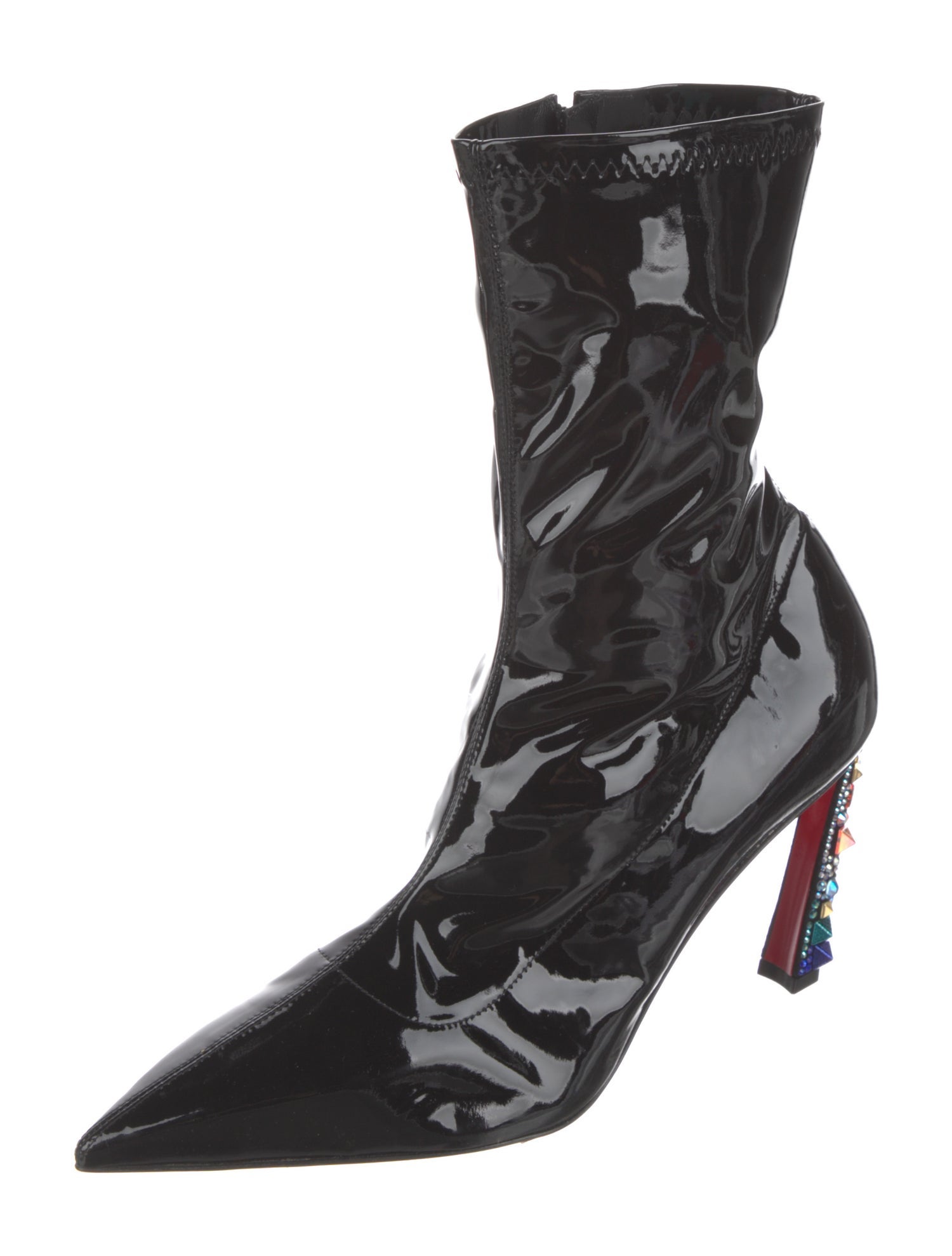 Christian Louboutin Patent Leather Crystal Embellishments Sock Boots