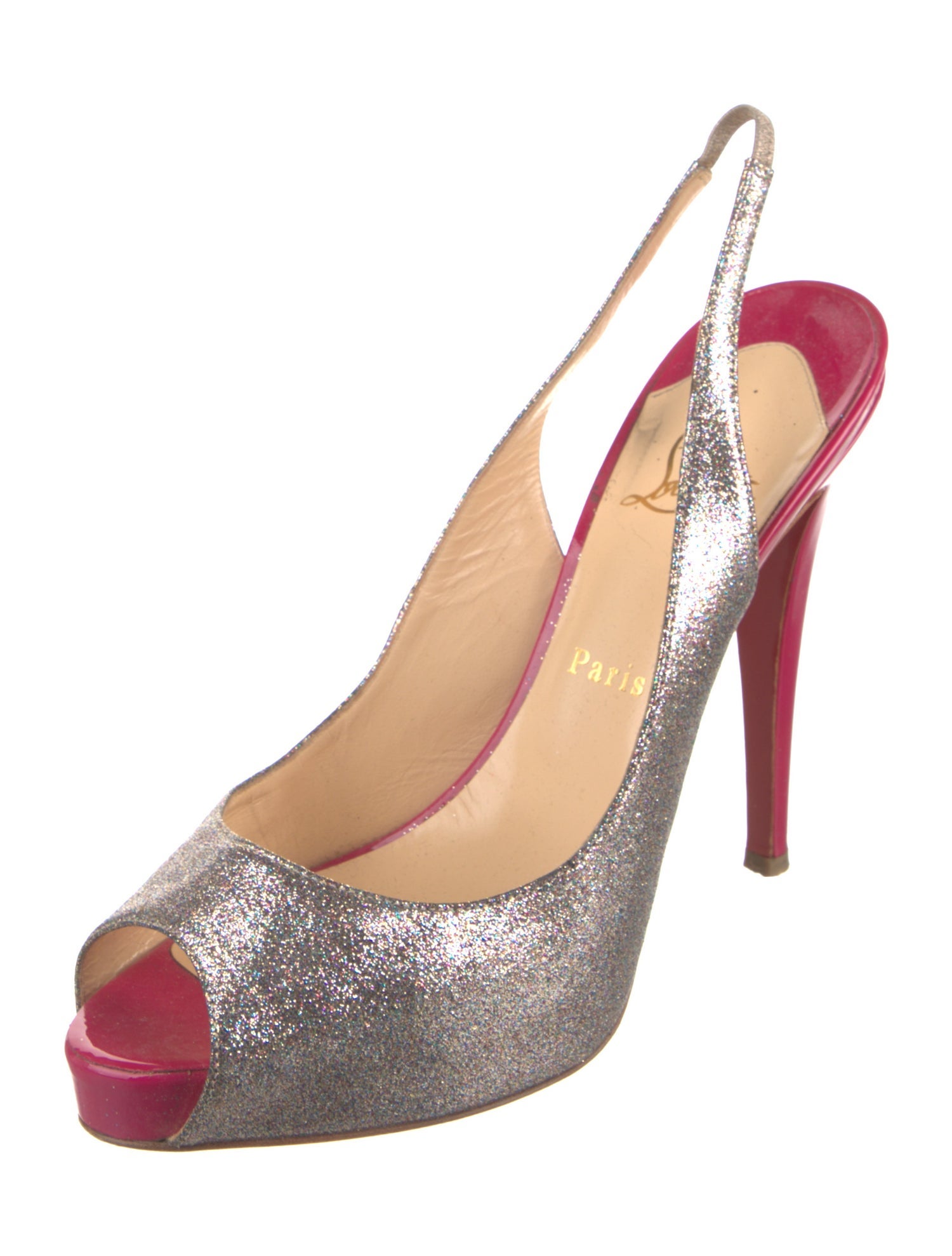 Christian Louboutin Glitter Colorblock Pattern Slingback Pumps
