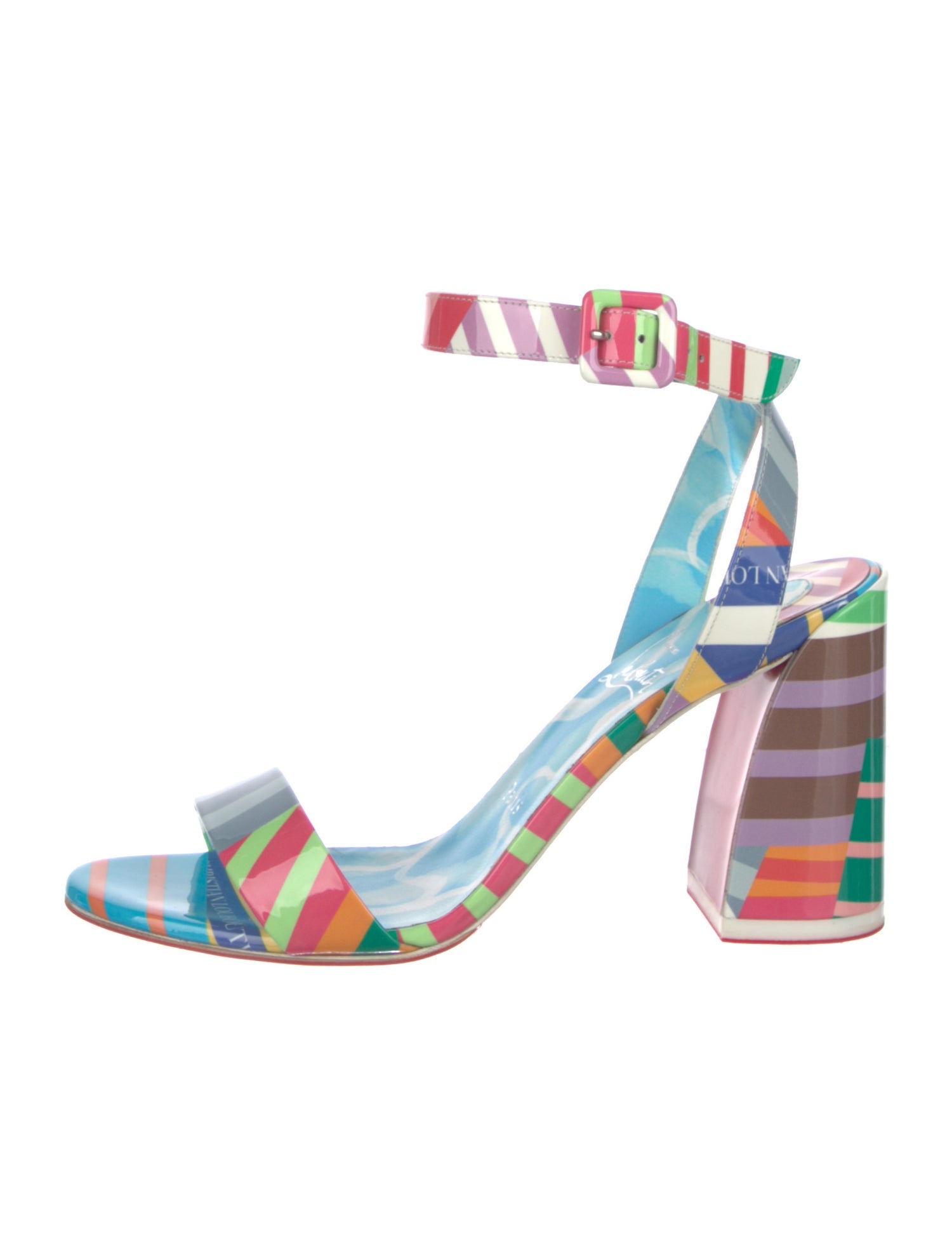 Christian Louboutin Patent Leather Printed Slingback Sandals