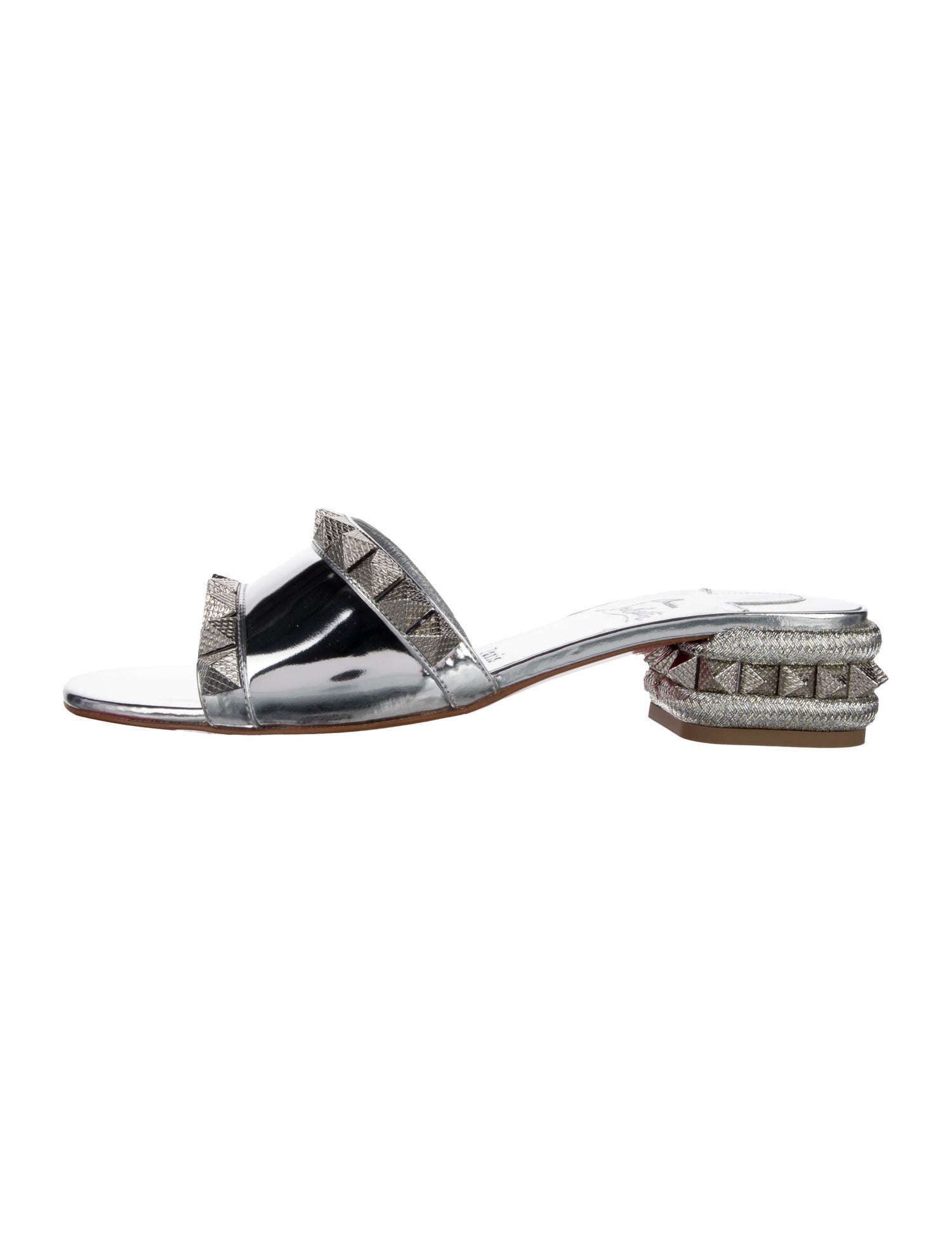 Christian Louboutin Patent Leather Studded Accents Slides