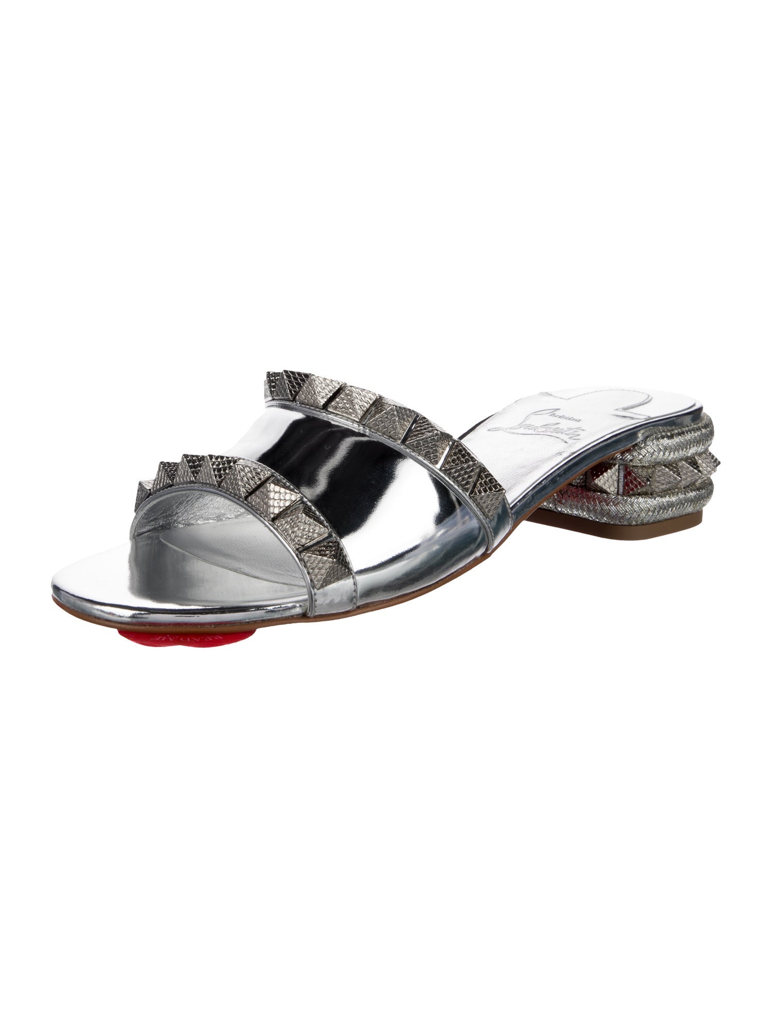 Christian Louboutin Patent Leather Studded Accents Slides