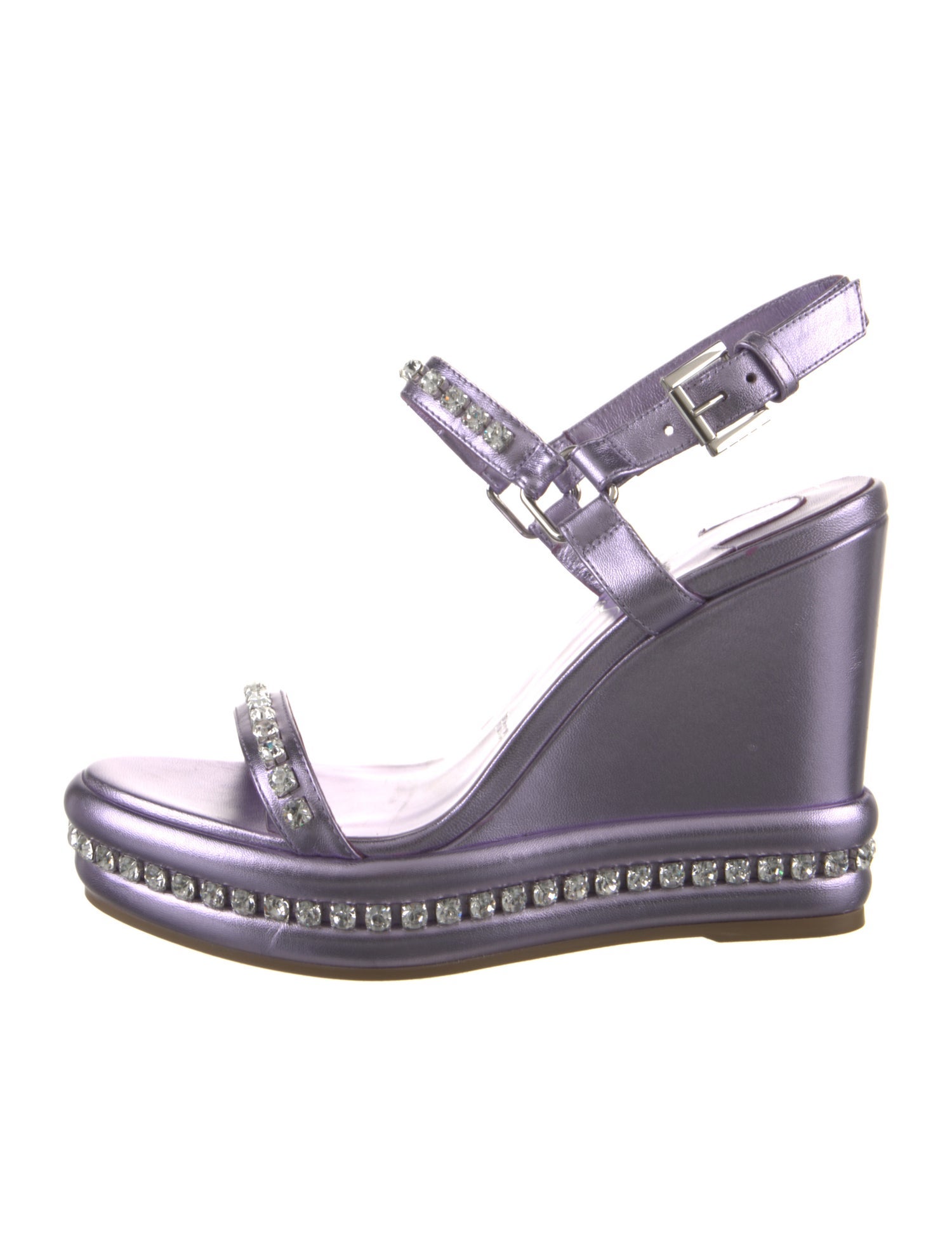 Christian Louboutin Leather Crystal Embellishments Slingback Sandals