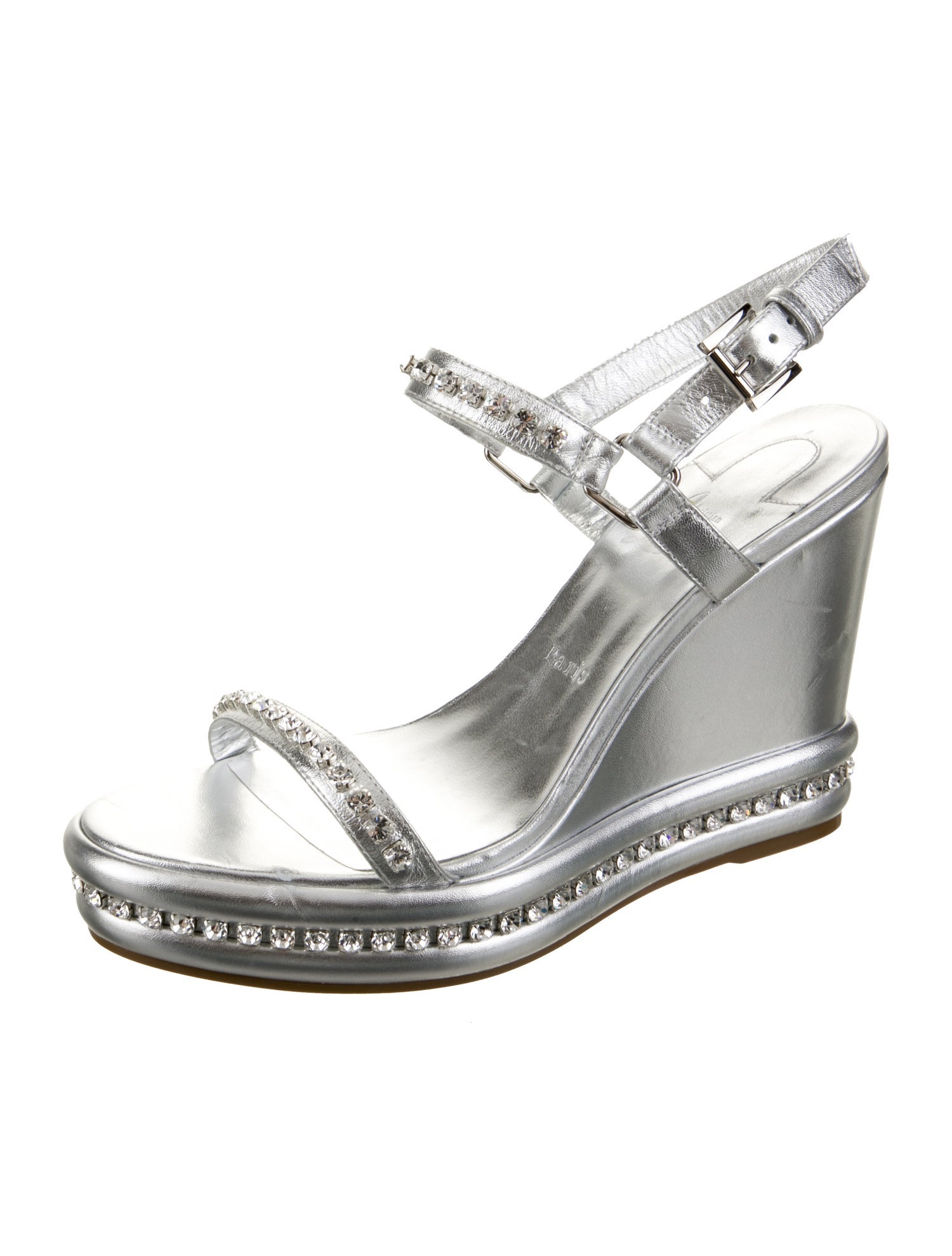 Christian Louboutin Leather Crystal Embellishments Espadrilles