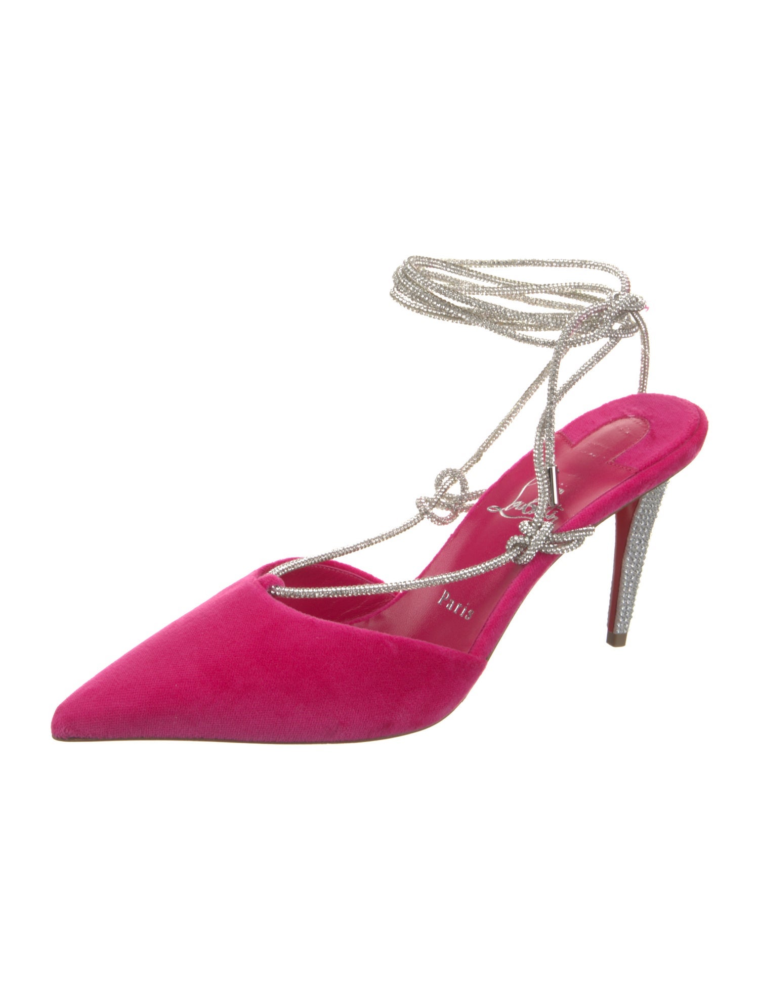 Christian Louboutin Velvet Crystal Embellishments Slingback Pumps