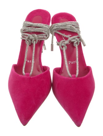 Christian Louboutin Velvet Crystal Embellishments Slingback Pumps