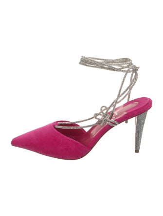 Christian Louboutin Suede Crystal Embellishments Slingback Pumps