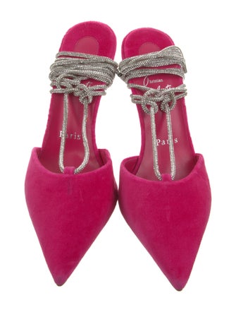 Christian Louboutin Suede Crystal Embellishments Slingback Pumps