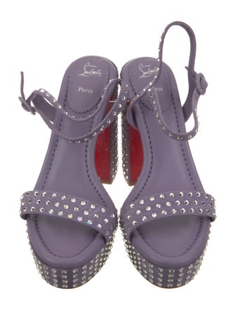 Christian Louboutin Leather Crystal Embellishments Slingback Sandals