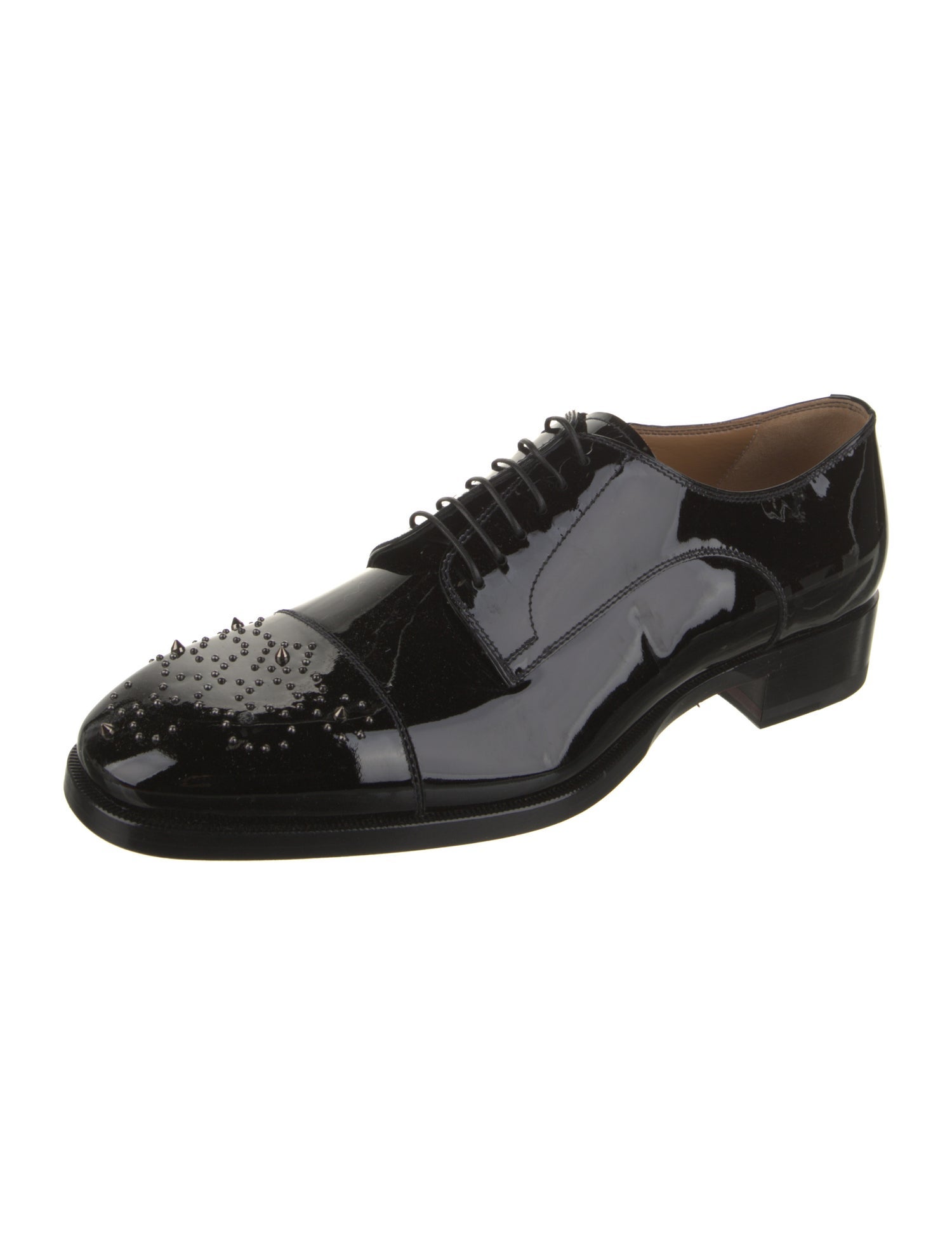 Christian Louboutin Patent Leather Studded Accents Derby Shoes