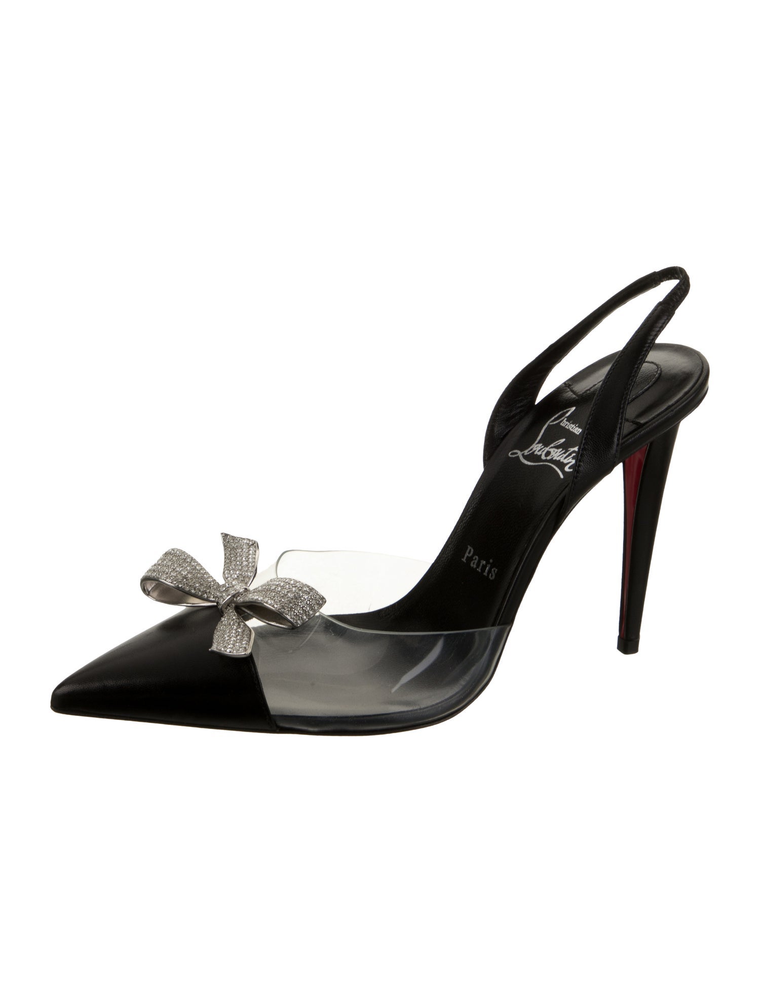 Christian Louboutin Leather Bow Accents Slingback Pumps