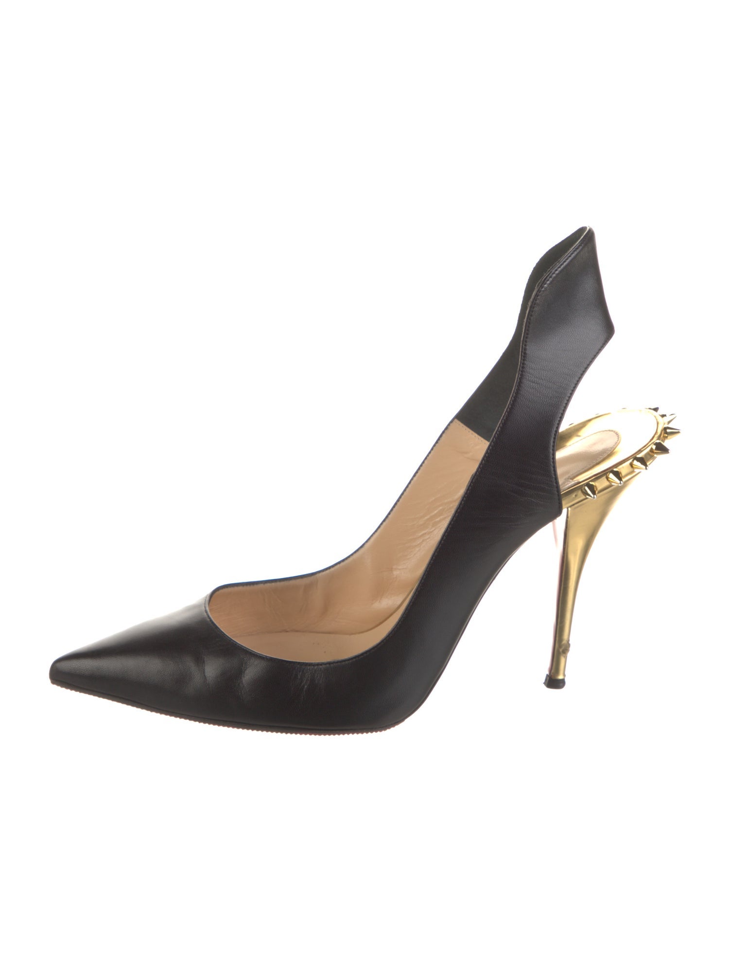 Christian Louboutin Spike Accents Leather Slingback Pumps