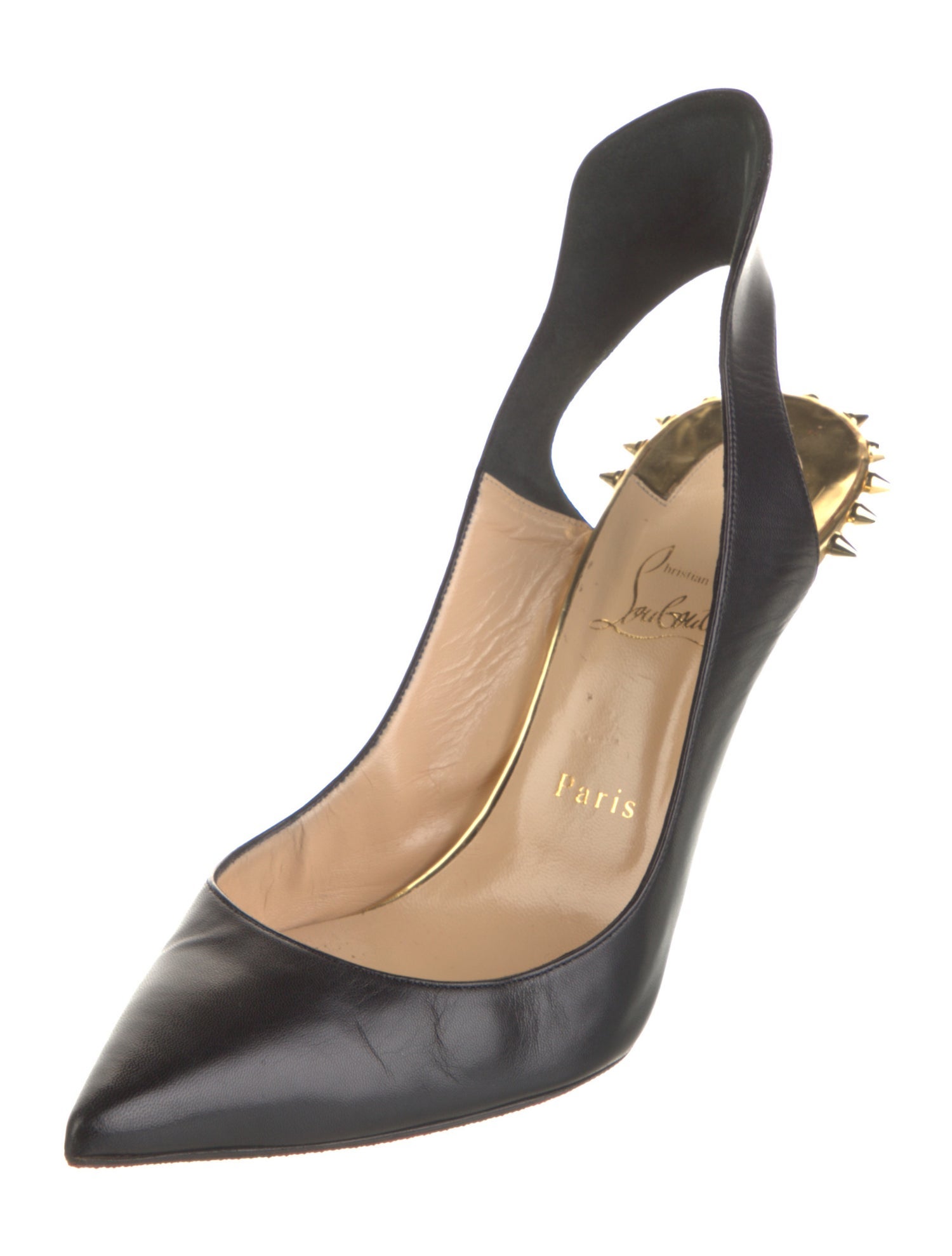 Christian Louboutin Spike Accents Leather Slingback Pumps