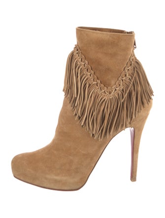 Christian Louboutin Suede Fringe Trim Accent Sock Boots