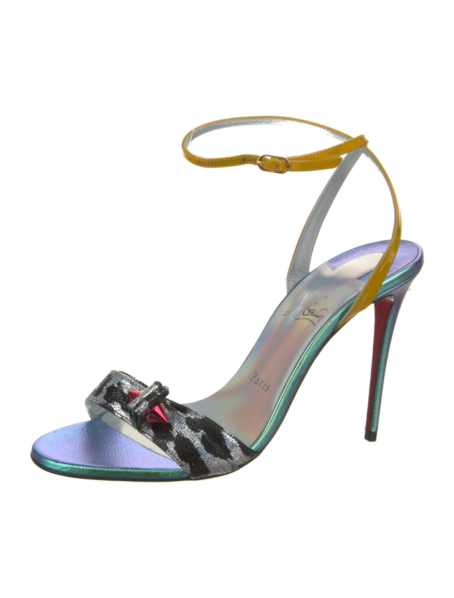 Christian Louboutin Patent Leather Animal Print Slingback Sandals