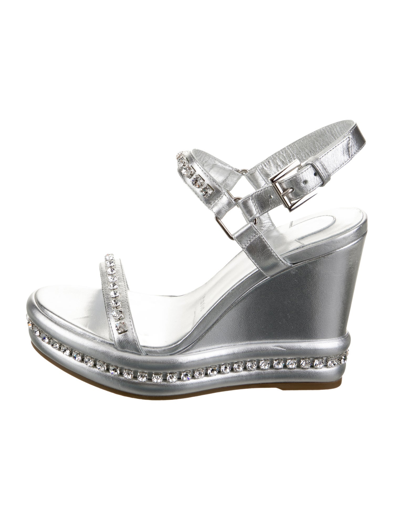 Christian Louboutin Patent Leather Crystal Embellishments Slingback Sandals