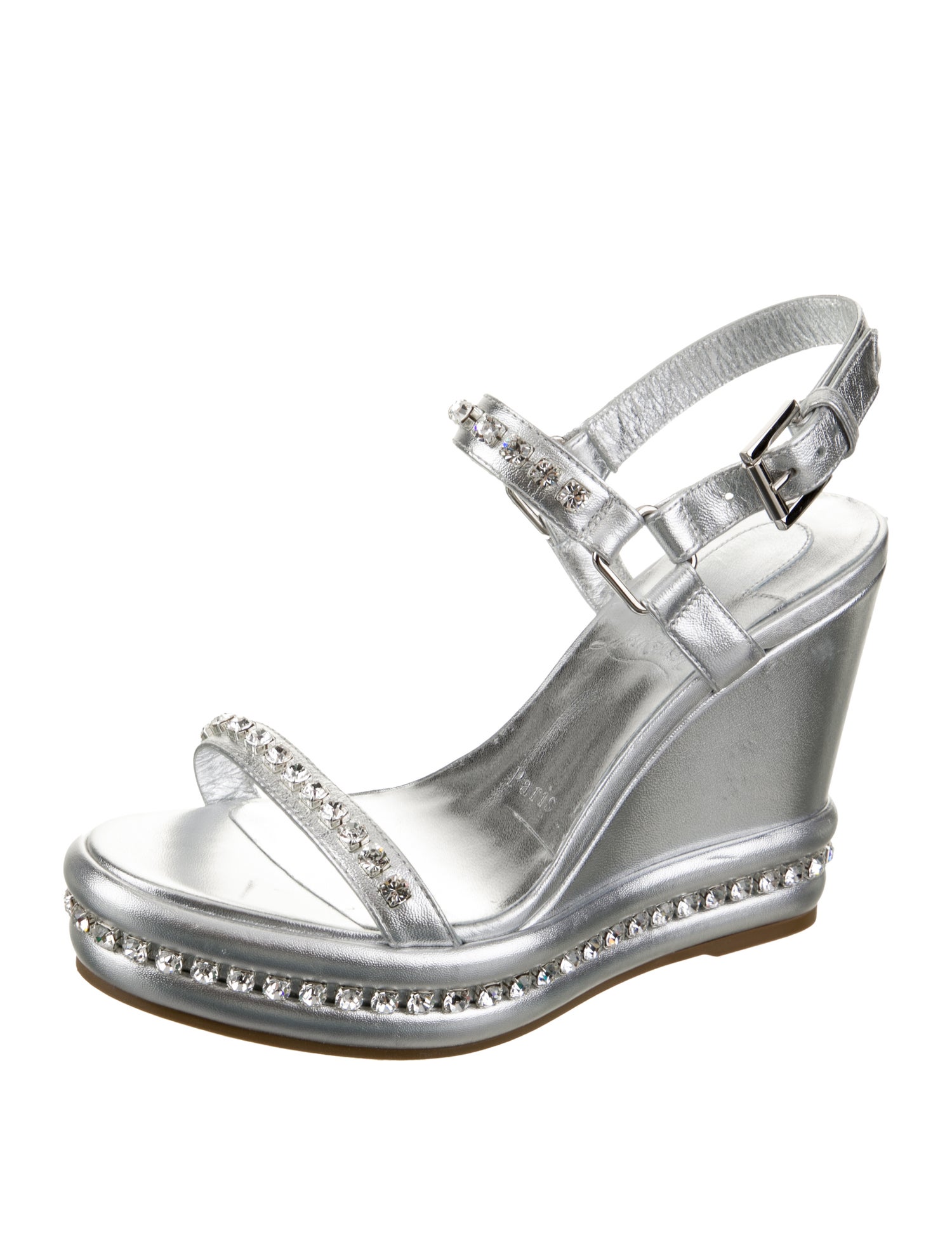 Christian Louboutin Patent Leather Crystal Embellishments Slingback Sandals